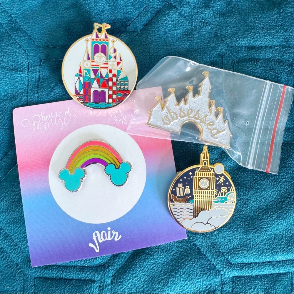 lot of new disney inspired enamel pins peter pan small world castle rainbow rare